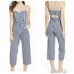 MOTHER Cut It Out Blue White Striped Jumpsuit Size XS